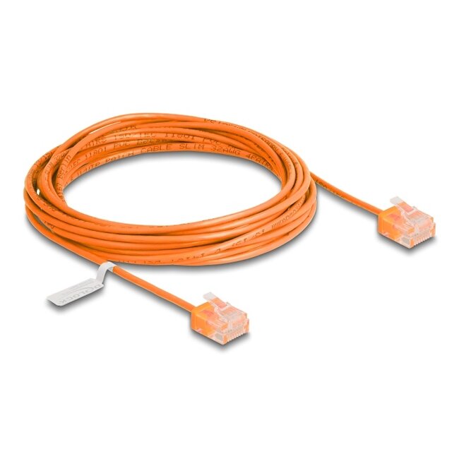 Delock RJ45 Network Cable Cat.6 UTP Ultra Slim 5 m orange with short plugs