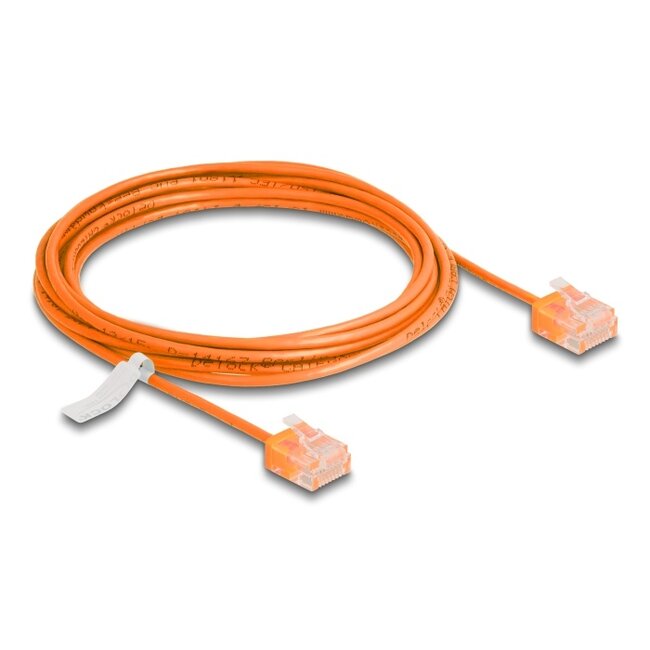 Delock RJ45 Network Cable Cat.6 UTP Ultra Slim 3 m orange with short plugs
