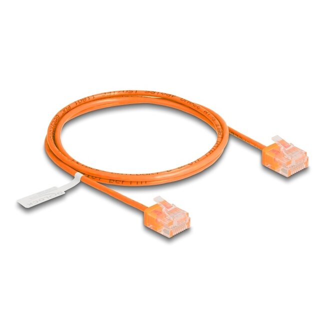 Delock RJ45 Network Cable Cat.6 UTP Ultra Slim 1 m orange with short plugs
