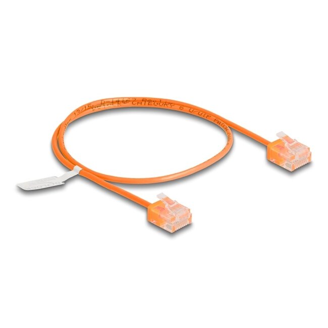 Delock RJ45 Network Cable Cat.6 UTP Ultra Slim 0.5 m orange with short plugs