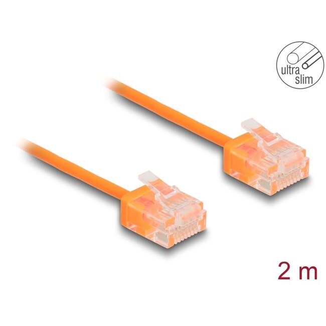Delock RJ45 Network Cable Cat.6 UTP Ultra Slim 2 m orange with short plugs