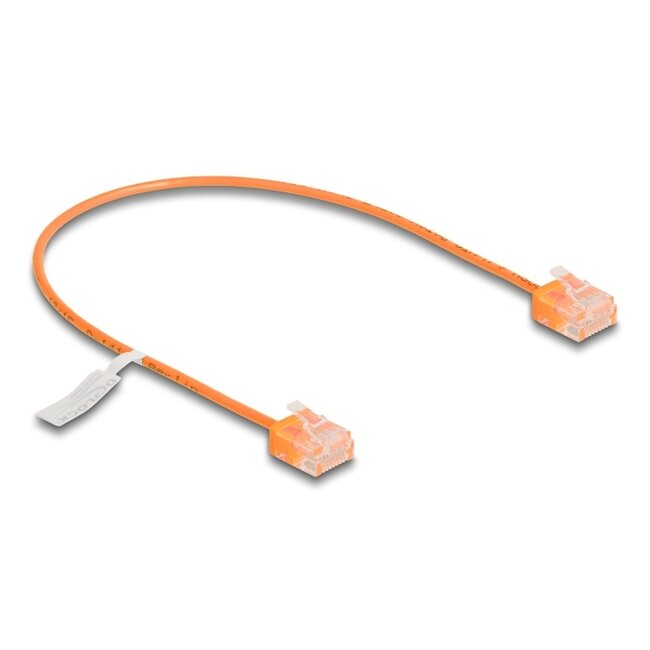 Delock RJ45 Network Cable Cat.6 UTP Ultra Slim 0.3 m orange with short plugs