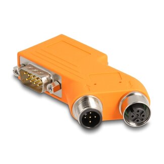 DeLOCK Delock D-Sub 9 male and female to M12 male and female 5 pin A-coded CAN bus splitter 35° orange