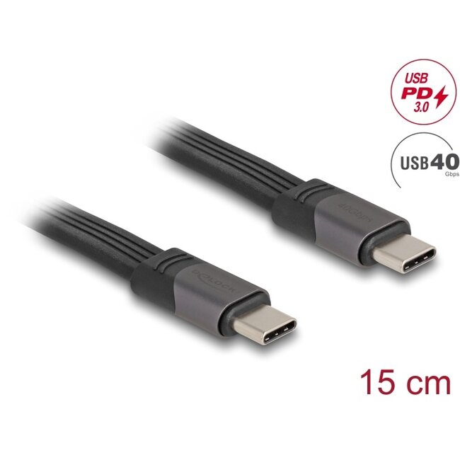 Delock USB 40 Gbps FPC Flat Ribbon Cable USB Type-C™ to USB Type-C™ 15 cm PD 3.0 100 W E-Marker