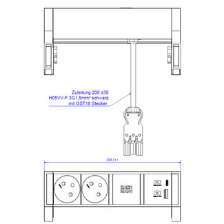 Bachmann BACHMANN DESK2 2xUTE 1xUSB A/C 22W 0,2m GST18 RAL9010