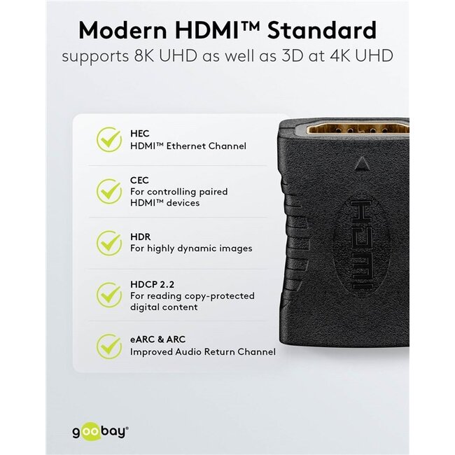 HDMI koppelstuk (v-v) | verguld | HDMI2.1 | 8K 60Hz + HDR