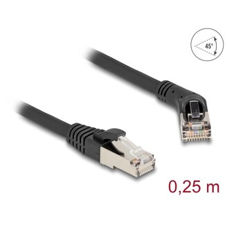DeLOCK Delock RJ45 Network Cable Cat.6A S/FTP plug 45° right angled to plug straight 0.25 m black