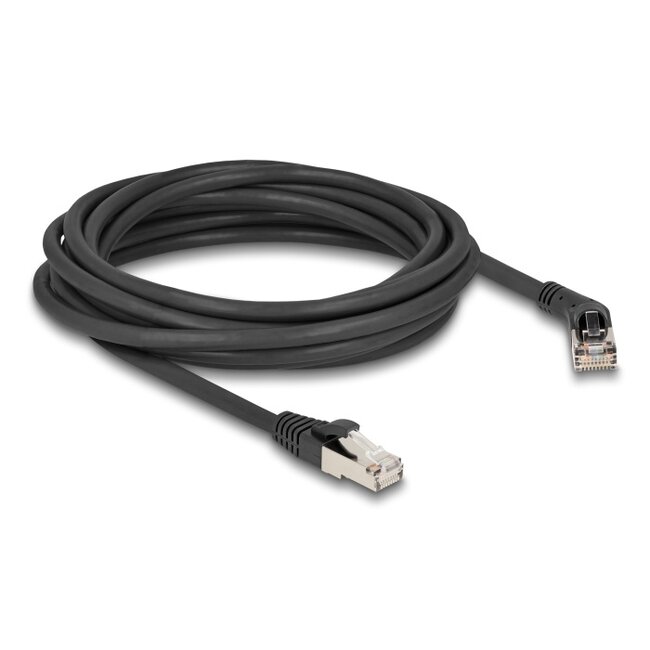 Delock RJ45 Network Cable Cat.6A S/FTP plug 45° right angled to plug straight 5 m black