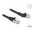 Delock RJ45 Network Cable Cat.6A S/FTP plug 45° left angled to plug straight 1 m black