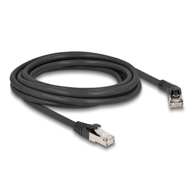 Delock RJ45 Network Cable Cat.6A S/FTP plug 45° right angled to plug straight 3 m black