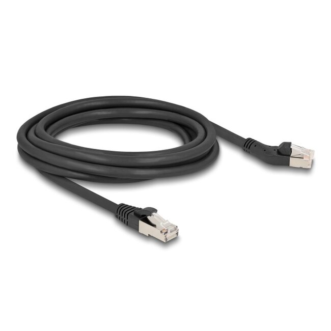 Delock RJ45 Network Cable Cat.6A S/FTP plug 45° left angled to plug straight 3 m black