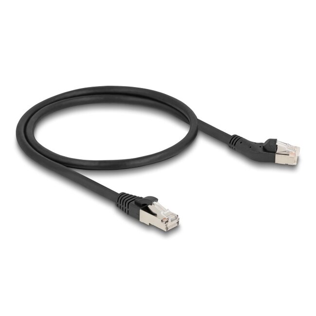 Delock RJ45 Network Cable Cat.6A S/FTP plug 45° left angled to plug straight 0.5 m black