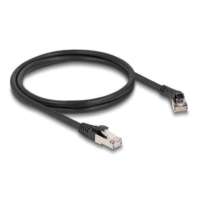 Delock RJ45 Network Cable Cat.8.1 S/FTP plug 45° right angled to plug straight up to 40 Gbps 1 m black