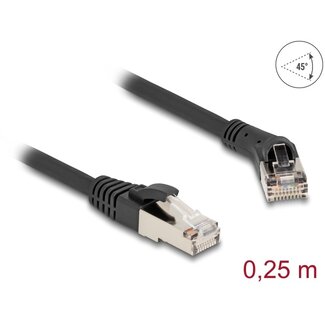 DeLOCK Delock RJ45 Network Cable Cat.8.1 S/FTP plug 45° right angled to plug straight up to 40 Gbps 0.25 m black