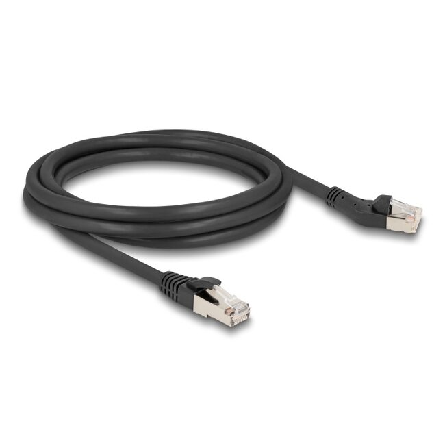 Delock RJ45 Network Cable Cat.8.1 S/FTP plug 45° left angled to plug straight up to 40 Gbps 2 m black