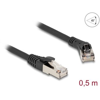 DeLOCK Delock RJ45 Network Cable Cat.8.1 S/FTP plug 45° right angled to plug straight up to 40 Gbps 0.5 m black