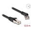 Delock RJ45 Network Cable Cat.8.1 S/FTP plug 45° right angled to plug straight up to 40 Gbps 0.5 m black