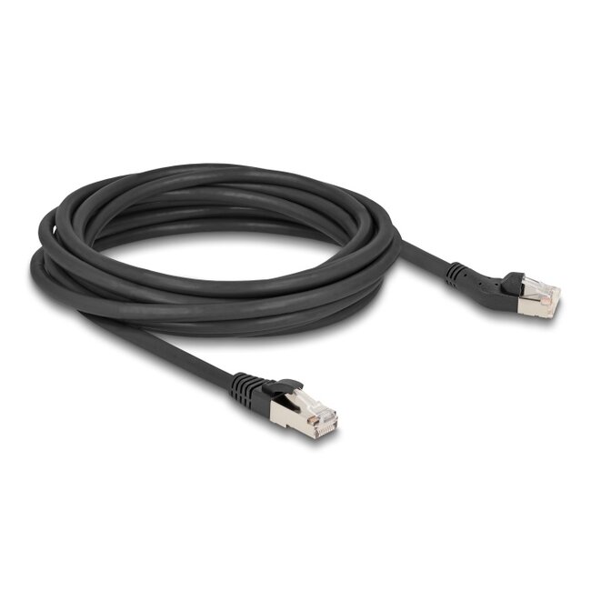 Delock RJ45 Network Cable Cat.8.1 S/FTP plug 45° left angled to plug straight up to 40 Gbps 5 m black