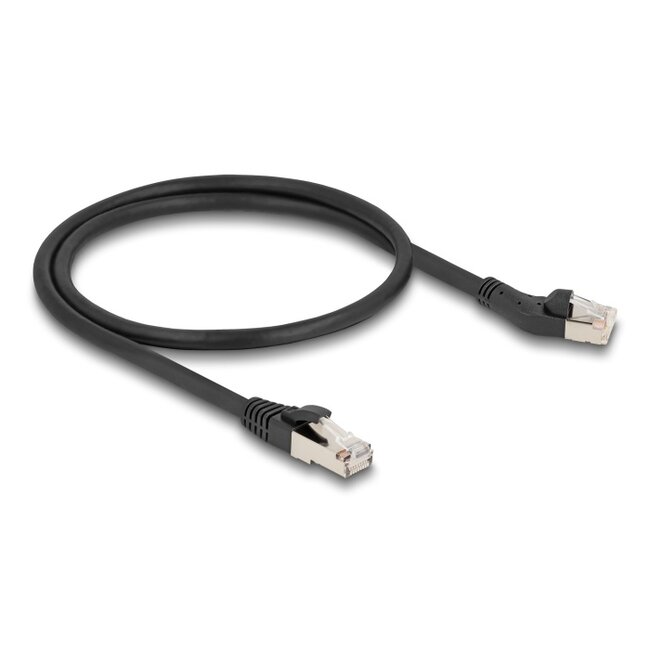 Delock RJ45 Network Cable Cat.8.1 S/FTP plug 45° left angled to plug straight up to 40 Gbps 0.5 m black