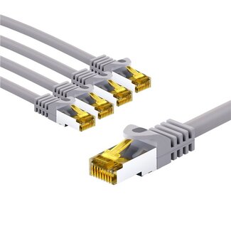 Goobay Goobay RJ45 Patch Cord CAT 6A S/FTP (PiMF), 500 MHz, with CAT 7 Raw Cable, 2 m, grey, Set of 5