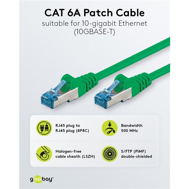 Goobay CAT 6A Patch Cable S/FTP (PiMF), 1 m, green, Set of 10