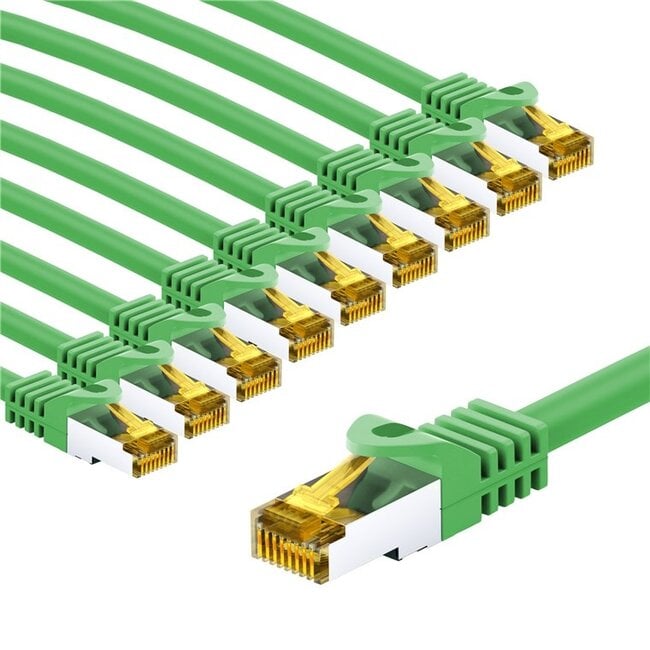 Goobay RJ45 Patch Cord CAT 6A S/FTP (PiMF), 500 MHz, with CAT 7 Raw Cable, 3 m, green, Set of 10