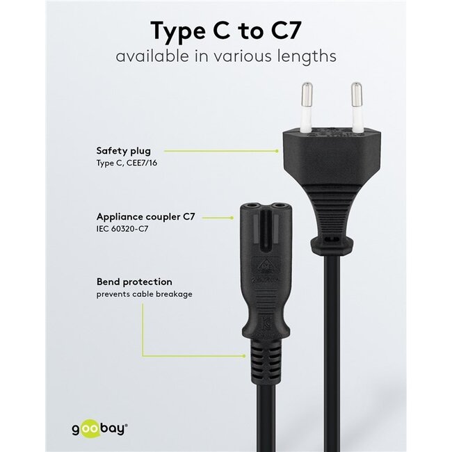 Goobay Connection Cable Euro Plug, 1.3 m, Black