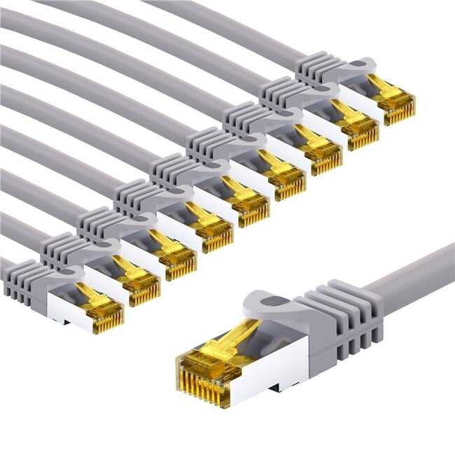 Goobay RJ45 Patch Cord CAT 6A S/FTP (PiMF), 500 MHz, with CAT 7 Raw Cable, 2 m, grey, Set of 10