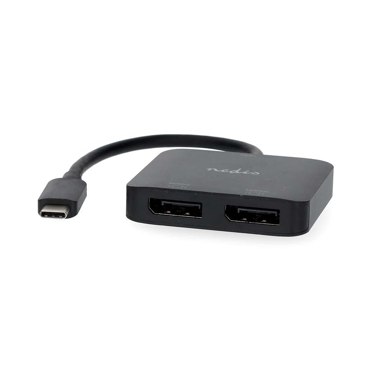 USB-C Adapter - USB 3.2 Gen 1 - USB-C Male - 2x Displayport Female - 4K@60Hz - 0.20 m - Rond - Vernikkeld - PVC - Zwart - Doos