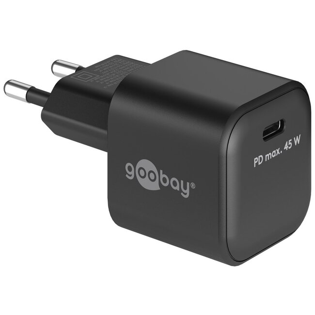 Goobay thuislader met 1 USB-C PD poort | GaN | 45W | zwart