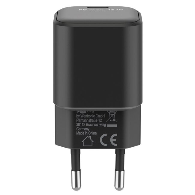 Goobay thuislader met 1 USB-C PD poort | GaN | 45W | zwart