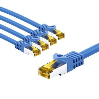 Goobay Goobay RJ45 Patch Cord CAT 6A S/FTP (PiMF), 500 MHz, with CAT 7 Raw Cable, 3 m, blue, Set of 5