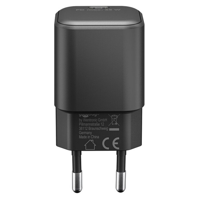 Goobay thuislader met 1 USB-C PD poort | GaN | 65W | zwart