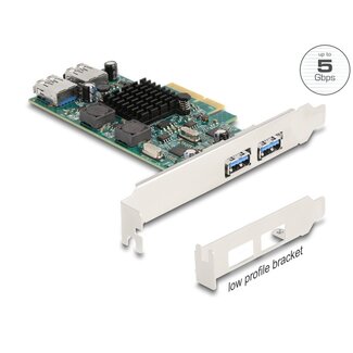DeLOCK Delock PCI Express x4 Card to 2 x external USB 5 Gbps Type-A + 2 x internal USB 5 Gbps Type-A Dual Channel - Low Profile Form Factor