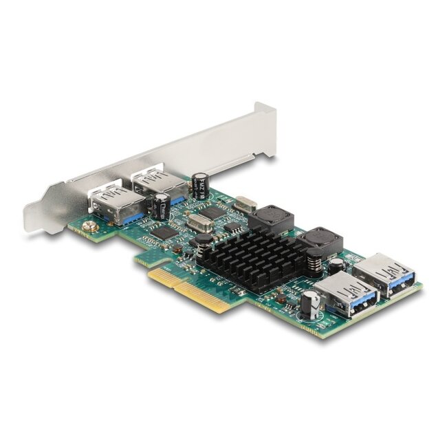 Delock PCI Express x4 Card to 2 x external USB 5 Gbps Type-A + 2 x internal USB 5 Gbps Type-A Dual Channel - Low Profile Form Factor