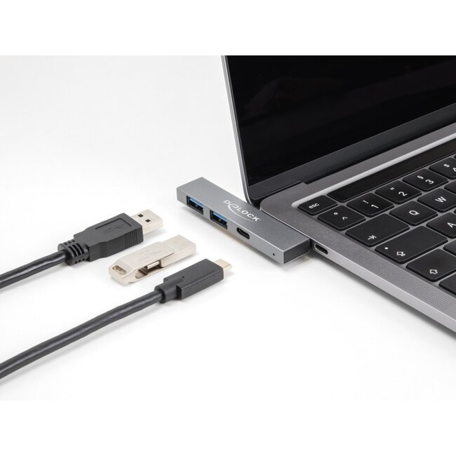 Delock 3 Port Slim USB Hub with USB Type-C™ to 1 x USB 5 Gbps USB Type-C™ + 2 x USB 5 Gbps Type-A
