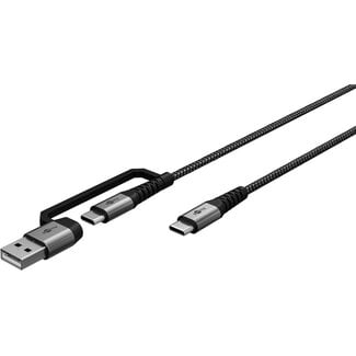 Goobay Goobay 2in1 USB Textile Cable, Space Grey/Silver, 2 m