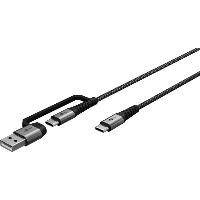 Goobay 2in1 USB Textile Cable, Space Grey/Silver, 2 m