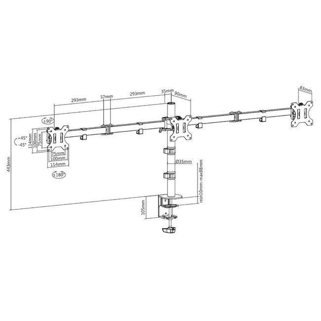 ACT bureaubeugel voor 3 monitoren tot 27 inch | full motion