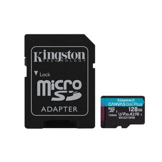 KINGSTON TECHNOLOGY Kingston Technology 128GB microSDXC Canvas Go Plus 170R A2 U3 V30 kaart + ADP