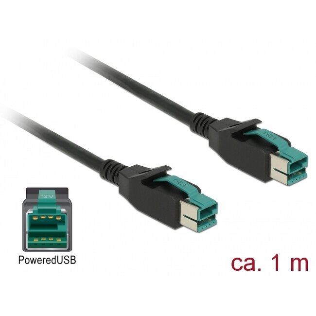 Delock PoweredUSB cable male 12 V > PoweredUSB male 12 V 1 m for POS printers and terminals