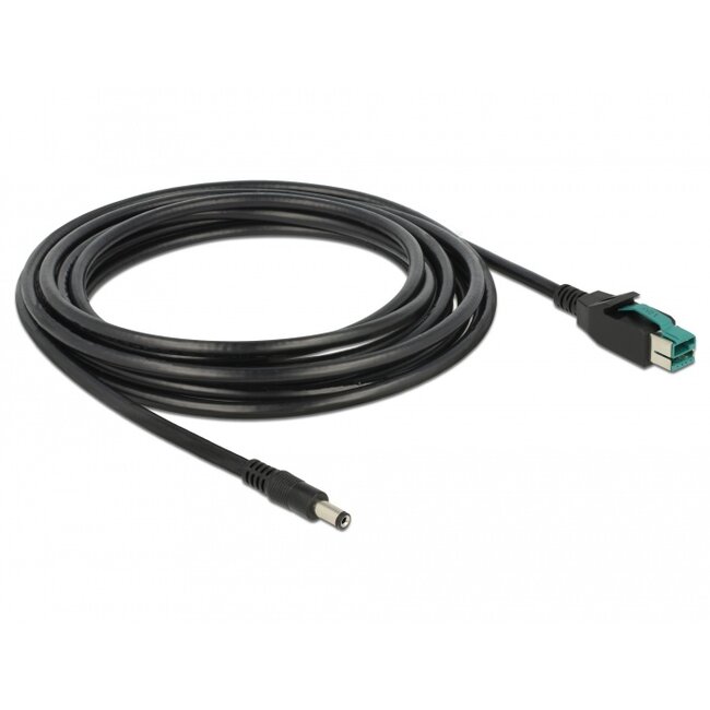 Delock PoweredUSB cable male 12 V > DC 5.5 x 2.1 mm male 4 m for POS printers and terminals
