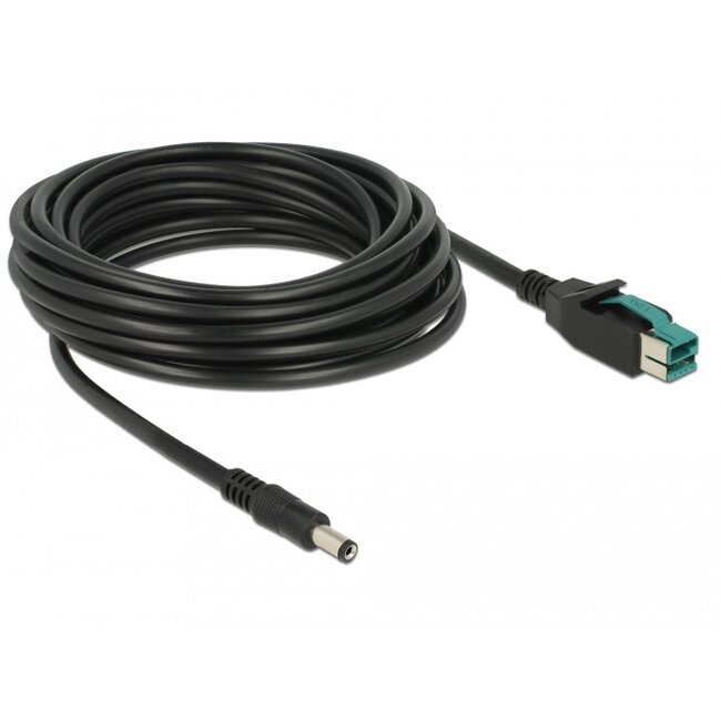 Delock PoweredUSB cable male 12 V > DC 5.5 x 2.1 mm male 5 m for POS printers and terminals