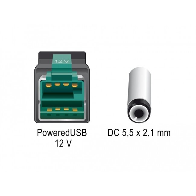 Delock PoweredUSB cable male 12 V > DC 5.5 x 2.1 mm male 5 m for POS printers and terminals