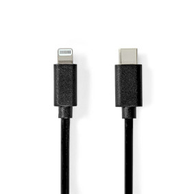 Nedis Lightning Kabel - USB 2.0 - Apple Lightning 8-Pins - USB-C Male - 480 Mbps - Vernikkeld - 1.00 m - Rond - PVC - Zwart - Label