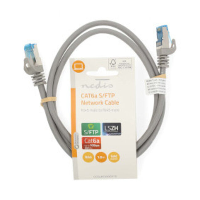 CAT6a netwerkkabel | S/FTP | RJ45 Male | RJ45 Male | 1.00 m | Snagless | Rond | LSZH | Grijs | Label