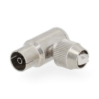 Nedis IEC (Coax) Connector | 90° Gehoekt | Female | Vernikkeld | 75 Ohm | Schroef | Diameter kabelinvoer: 7.0 mm | Metaal | Zilver | 2 Stuks | Gift Box met Euro Lock