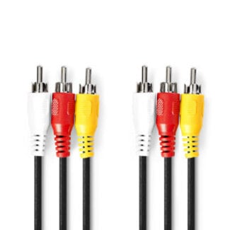 Nedis Composiet Videokabel | 3x RCA Male | 3x RCA Male | Vernikkeld | 480p | 1.50 m | Rond | PVC | Zwart | Label