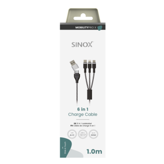 Sinox Sinox Mobility PRO X - Aansluitkabel USB-A + USB-C naar Lightning + USB-C + Micro USB