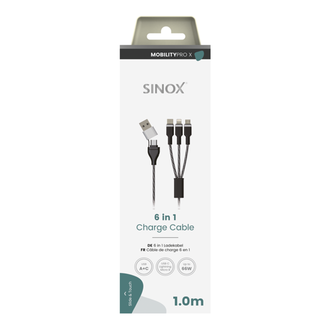 Sinox Mobility PRO X - Aansluitkabel USB-A + USB-C naar Lightning + USB-C + Micro USB